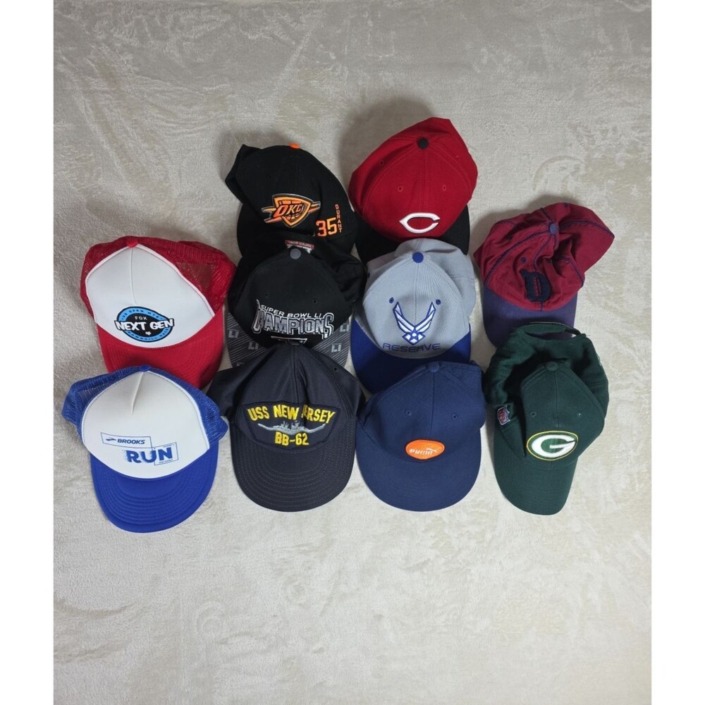 Lot of 10 Hats: Trucker, Snap Back, Fitted, Hook/Loop Miscellaneous Sport Casual